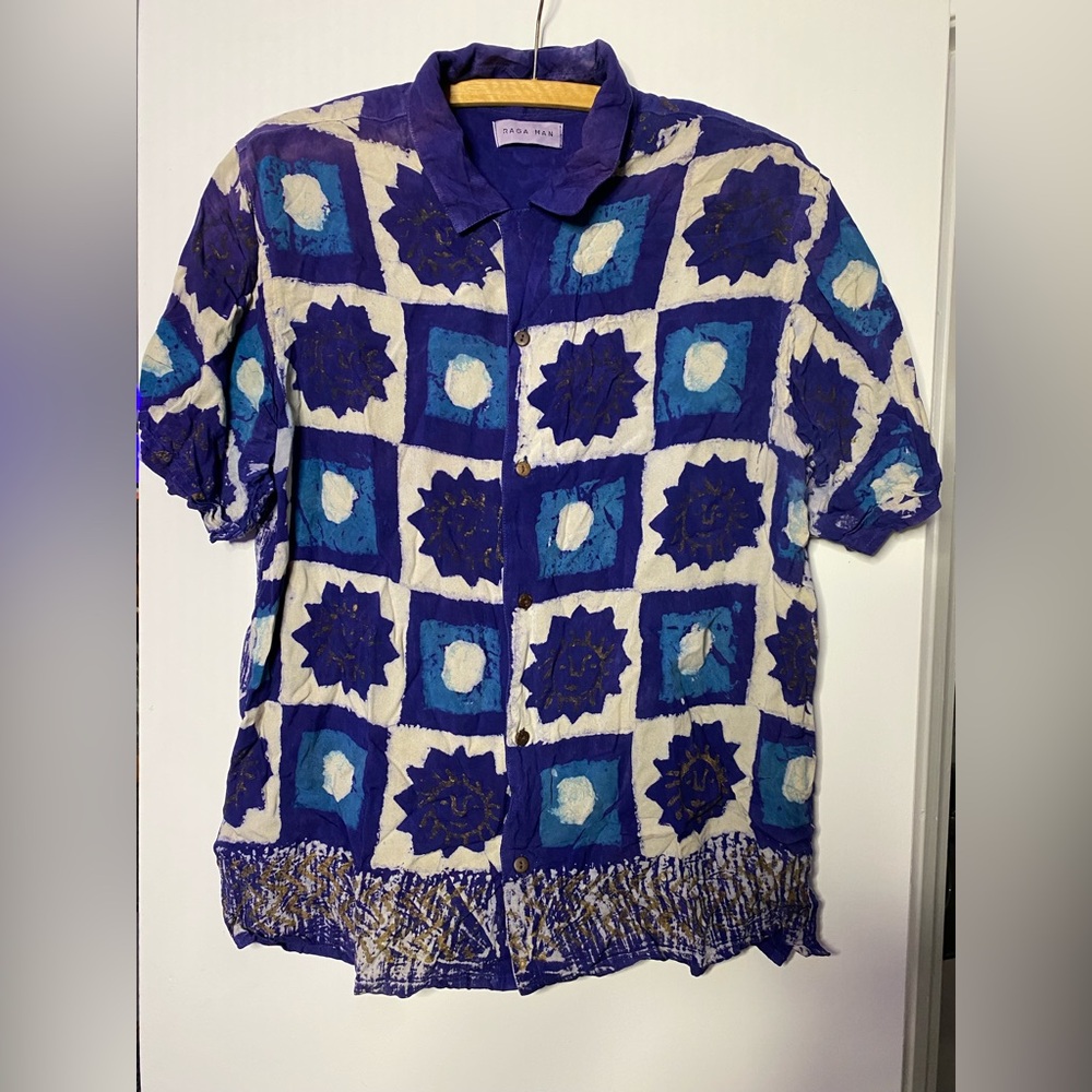 RAGA MAN Sun Print Short Sleeve Button-Up Shirt